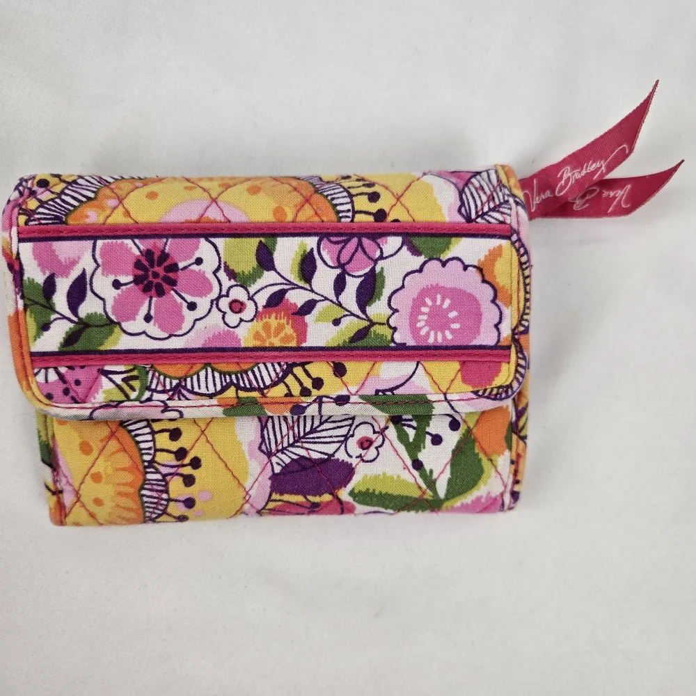 Vera Bradley Euro Wallet Clementine Tri Fold ADDED VB Coin Wallet Inside Pattern - Picture 3 of 11